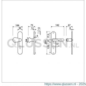 Ami VHB 250/50/1-173-378 veiligheids Rotaveer kruk-kruk langschildgarnituur SKG*** ovaal VHB deurkruk 173/378 Rota 250/50/1 profielcilinder PC 92 F1 deurdikte 38-42 mm 689935