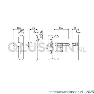 Ami VHB 250/15-173-386 KT veiligheids Rotaveer kruk-kruk langschildgarnituur SKG*** kerntrekbeveiliging VHB 173/386 Rota 250/50/1 buiten en binnen profielcilinder PC 72 F1 deurdikte 53-57 mm 689943