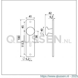 Ami 180/41 RH knopkortschild aluminium rondhoek knop 160/40 vast kortschild 180/41 RH sleutelgat SLG 56 zwart RAL 9005 structuur finish 739172