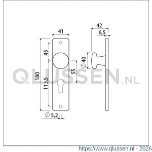 Ami 180/41 RH knopkortschild aluminium rondhoek knop 160/40 vast kortschild 180/41 RH profielcilinder PC 55 zwart RAL 9005 structuur finish 739173