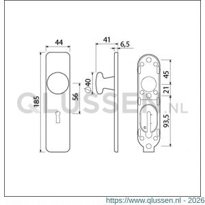 Ami 185/44 Klik knopkortschild aluminium knop 160/40 vast kortschild 185/44 Klik sleutelgat SLG 56 zwart RAL 9005 structuur finish 739272