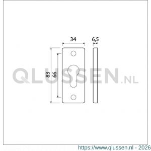 Ami 4 RH cilinderrozet aluminium rechthoek sleutelgat SLG zwart 739353