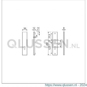 Ami VHB 251/50 veiligheidslangschild SKG*** VHB 251/50 buiten zonder krukgat profielcilinder PC 72 binnen profielcilinder PC 72 F2 deurdikte 38-42 mm 800056