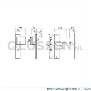 Ami VHB 251/50-90/80 veiligheidsvoordeur-duwerlangschildgarnituur SKG*** VHB 251/50 deurduwer 90/80 rechts profielcilinder PC 55 en deurkruk 332 F2 deurdikte 38-42 mm M M 802305