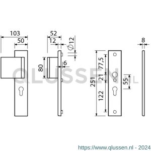 Ami VHB 251/50-90/80 veiligheidsvoordeur-duwerlangschildgarnituur SKG*** VHB 251/50 deurduwer 90/80 links profielcilinder PC 55 en zonder deurkruk F2 deurdikte 53-57 mm 802352