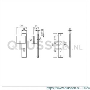 Ami VHB 251/50-90/80 veiligheidsvoordeur-duwerlangschildgarnituur SKG*** VHB 251/50 deurduwer 90/80 links profielcilinder PC 72 en zonder deurkruk F2 deurdikte 53-57 mm 802452