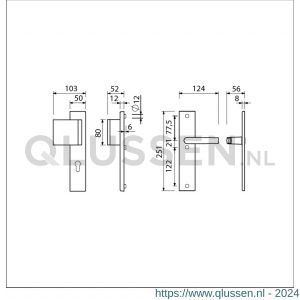 Ami VHB 251/50-90/80 veiligheidsvoordeur-duwerlangschildgarnituur SKG*** VHB 251/50 profielcilinder PC 72 deurduwer 90/80 links F2 blind en deurkruk 332 deurdikte 38-42 mm 802485