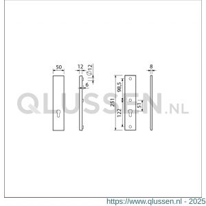 Ami VHB 251/50 veiligheidslangschild SKG*** VHB 251/50 buiten en binnen zonder krukgat profielcilinder PC 72 F1 deurdikte 38-42 mm 803017