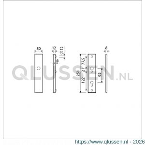 Ami VHB 251/50 veiligheidslangschild SKG*** VHB 251/50 buiten blind binnen profielcilinder PC 92 F1 deurdikte 53-57 mm 803082