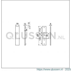 Ami VHB 251/50 veiligheidslangschild SKG*** VHB 251/50 buiten blind binnen profielcilinder PC 70 F1 deurdikte 53-57 mm 803091