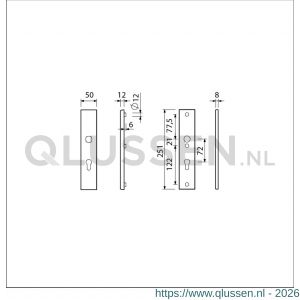 Ami VHB 251/50 veiligheidslangschild SKG*** VHB 251/50 buiten en binnen profielcilinder PC 72 F1 deurdikte 38-42 mm 803141