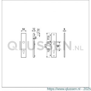 Ami VHB 251/50 veiligheidslangschild SKG*** VHB 251/50 buiten en binnen profielcilinder PC 92 F1 deurdikte 38-42 mm 803191