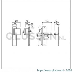 Ami VHB 251/50-90/80 veiligheidsvoordeur-duwerlangschildgarnituur SKG*** VHB 251/50 blind deurduwer 90/80 rechts F1 profielcilinder PC 55 en deurkruk 332 deurdikte 38-42 mm 803291