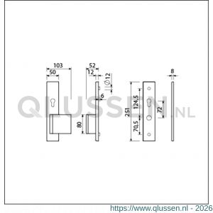 Ami VHB 251/50-90/80 senioren veiligheidsvoordeur-duwerlangschildgarnituur SKG** omkeer VHB 251/50 profielcilinder PC 72 Omgek 90/80 F1 rechts profielcilinder PC 72 omkeer en zonder deurkruk deurdikte 53-57 mm 803502