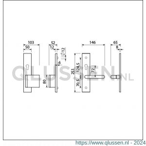 Ami VHB 251/50-90/80 senioren veiligheidsvoordeur-duwerlangschildgarnituur SKG** omkeer VHB 251/50 profielcilinder PC 72 omkeer deurduwer 90/80 rechts F1 en profielcilinder PC 72 omkeer deurkruk 356 deurdikte 53-57 mm 803513