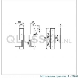 Ami VHB 251/50-90/80 senioren veiligheidsvoordeur-duwerlangschildgarnituur SKG** omkeer VHB 251/50 profielcilinder PC 72 omkeer deurduwer 90/80 links F1 en profielcilinder PC 72 omkeer zonder deurkruk deurdikte 53-57 mm 803552