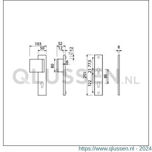 Ami VHB 251/50-90/80 veiligheidsvoordeur-duwerlangschildgarnituur SKG*** VHB 251/50 profielcilinder PC 85 deurduwer 90/80 links F1 en zonder deurkruk deurdikte 38-42 mm 803650