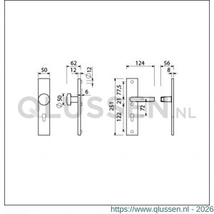 Ami VHB 251/50-169/50 veiligheidsvoordeur-knoplangschildgarnituur SKG*** VHB 251/50 knop 169/50 buiten en binnen profielcilinder PC 72 en zonder deurkruk F1 deurdikte 38-42 mm 804020