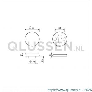 Ami VHB rond rozet veiligheidsrozet SKG*** VHB rozet rond buiten blind binnen profielcilinder PC F1 deurdikte 38-42 mm 816120