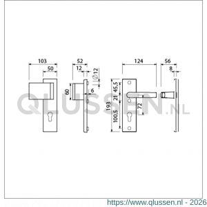 Ami VHB 193/50-90/60 veiligheidsvoordeur-duwerkortschildgarnituur SKG*** VHB 193/50 deurduwer 90/60 links buiten en binnen profielcilinder PC 72 en deurkruk 332 F1 deurdikte 38-42 mm 823316