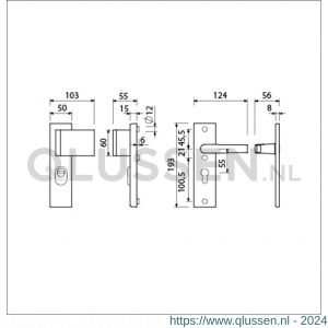 Ami VHB 193/15-90/60 KT veiligheidsvoordeur-duwerkortschild SKG*** kerntrekbeveiliging VHB 193/15 deurduwer 90/60 rechts KT 55 en binnen profielcilinder PC 55 deurkruk 332 F1 deurdikte 38-42 mm 834301