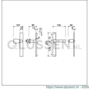 Ami VHB 251/32-166-379 veiligheids Rotaveer knop-kruk smalschildgarnituur SKG** VHB 251/32 blind knop 166 links F1 en deurkruk 379 ROTA 251/32 blind deurdikte 53-57 mm 840270