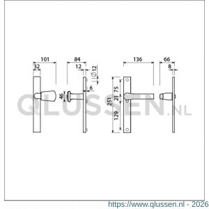 Ami VHB 251/32-166-379 veiligheids Rotaveer knop-kruk smalschildgarnituur SKG** VHB 251/32 blind Kn 166 rechts F1 en deurkruk 379 Rota 251/32 blind deurdikte 53-57 mm 840280
