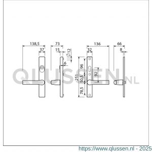 Ami VHB 251/37-379 KT veiligheids Rotaveer kruk-kruk smalschildgarnituur SKG*** kerntrekbeveiliging VHB en deurkruk 379 Rota 251/32 KT 92 omkeer en deurkruk 379 Rota 251/32 profielcilinder PC 92 omkeer F1 deurdikte 53-57 mm 843120