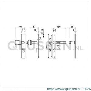 Ami VHB 251/37-166 KT veiligheids Rotaveer knop-kruk smalschildgarnituur SKG*** kerntrekbeveiliging VHB 251/37 KT 72 knop 166 links F1 en deurkruk 379 Rota 251/32 profielcilinder PC 72 deurdikte 53-57 mm 843276
