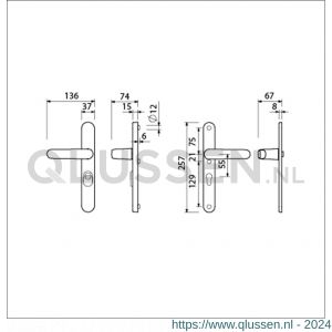 Ami VHB 257/37/2-378 KT veiligheids Rotaveer kruk-kruk smalschildgarnituur SKG*** kerntrekbeveiliging ovaal VHB deurkruk 378 Rota 257/37/2 KT 55 F1 en deurkruk 378 Rota 257/32/2 profielcilinder PC 55 deurdikte 53-57 mm 844412