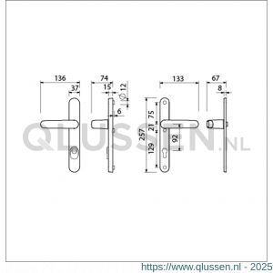 Ami VHB 257/37/2-378 KT veiligheids Rotaveer kruk-kruk smalschildgarnituur SKG*** kerntrekbeveiliging ovaal VHB deurkruk 378 Rota 257/37/2 KT 92 F1 en deurkruk 378 Rota 257/32/2 profielcilinder PC 92 deurdikte 73-77 mm 844417