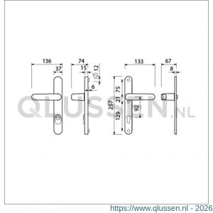 Ami VHB 257/37/2-378 KT veiligheids Rotaveer kruk-kruk smalschildgarnituur SKG*** kerntrekbeveiliging ovaal VHB deurkruk 378 Rota 257/37/2 KT 92 F1 en deurkruk 378 Rota 257/32/2 profielcilinder PC 92 deurdikte 68-72 mm 844418