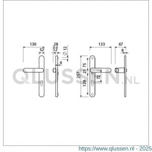 Ami VHB 257/32/2-373 veiligheids Rotaveer kruk-kruk smalschildgarnituur SKG** ovaal VHB deurkruk 373 vastdraaibaar 257/32/2 profielcilinder PC 72 F1 en deurkruk 378 Rota 257/32/2 profielcilinder PC 72 deurdikte 53-57 mm 845260