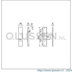 Ami VHB 251/15 KT veiligheidslangschild SKG*** kerntrekbeveiliging VHB 251/50/15 buiten KT 72 binnen profielcilinder PC 72 met deurkruk 332 F1 deurdikte 38-42 mm 891145