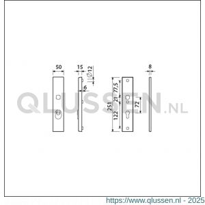 Ami VHB 251/15 KT veiligheidslangschild SKG*** kerntrekbeveiliging VHB 251/50/15 buiten KT 72 binnen profielcilinder PC 72 met deurkruk 332 F1 deurdikte 53-57 mm 891146