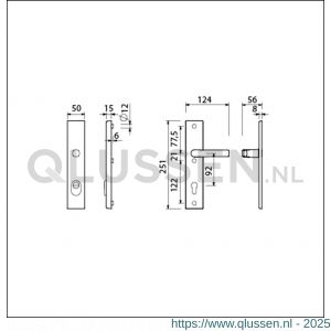 Ami VHB 251/15 KT veiligheidslangschild SKG*** kerntrekbeveiliging VHB 251/50/15 buiten KT 92 binnen profielcilinder PC 92 met deurkruk 332 F1 deurdikte 53-57 mm 891196