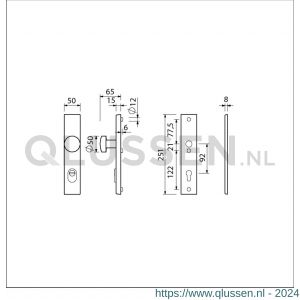 Ami VHB 251/15-169/50 KT veiligheidsvoordeur-knoplangschildgarnituur SKG*** kerntrekbeveiliging VHB 251/50/15 KT 92 knop 169/50 en deurkruk 332 profielcilinder PC 92 F1 deurdikte 38-42 mm 891251