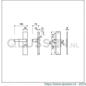 Ami VHB 251/15-379 KT veiligheids Rotaveer kruk-kruk langschildgarnituur SKG*** kerntrekbeveiliging VHB 251/50/15 KT 55 Rota kruk 379 profielcilinder PC 55 F1 deurdikte 38-42 mm 891501