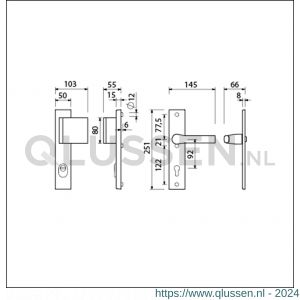 Ami VHB 251/15-90/80-379 KT veiligheids Rotaveer duwer-kruk langschildgarnituur SKG*** kerntrekbeveiliging VHB 251/50/15 KT 92 deurduwer 90/83 rechts en deurkruk 379 Rota profielcilinder PC 92 F1 deurdikte 53-57 mm 891662