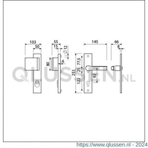 Ami VHB 251/15-90/80-379 KT veiligheids Rotaveer duwer-kruk langschildgarnituur SKG*** kerntrekbeveiliging VHB 251/50/15 KT 92 deurduwer 90/80 links en deurkruk 379 Rota profielcilinder PC 92 F1 deurdikte 38-42 mm 891671