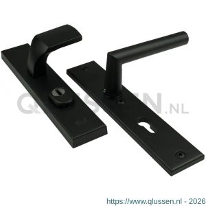Ami VHB 251/15-144 KT veiligheidsvoordeur-knoplangschildgarnituur SKG*** kerntrekbeveiliging VHB 251/15 KT 55 knop 144 en deurkruk 374 profielcilinder PC 55 zwart RAL 9005 structuur finish deurdikte 38-42 mm 739740