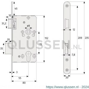 Abus insteekslot doornmaat DM 55 PC 72 DIN links TKZ 20 L HG 20812