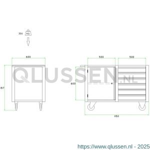 Brakel BM511 werkbank BM verrijdbaar 1 deur 600 mm en 6 laden 100 mm 1150x600x817 mm RAL 5009-7035