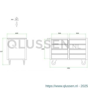 Brakel BM800 werkbank BM verrijdbaar 8 laden 150 mm 1150x600x817 mm RAL 5009-7035