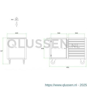 Brakel BM811 werkbank BM verrijdbaar 1 deur 600 mm en 8 laden 75 mm 1150x600x817 mm RAL 5009-7035