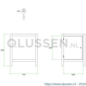 Brakel BW60.01 werkbankblok BW60 model BO-1 1 deur 600 mm 600x700x820 mm RAL 5009-7035