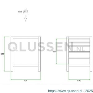 Brakel BW60.05 werkbankblok BW60 model BO-5 5 laden 2x 75 mm en 3x 150 mm 600x700x820 mm RAL 5009-7035