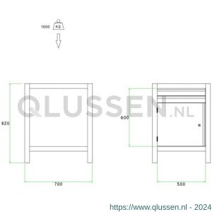 Brakel BW60.09 werkbankblok BW60 model BO-21 1 deur 2 laden 2x 75 mm 600x700x820 mm RAL 5009-7035