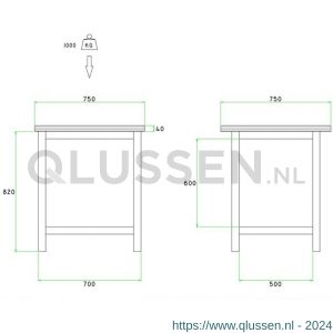 Brakel BW60.00 werkbankblok BW60 model BO-0 open 750x750x860 mm RAL 5009