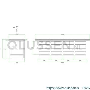 Brakel BW225.02 werkbank BW225 model BW 3-J 4-vaks 16 laden 150 mm 2500x750x860 mm RAL 5009-7035